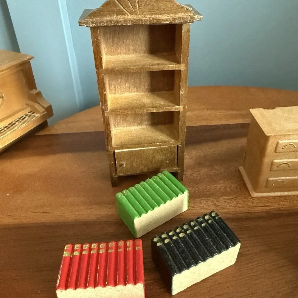 Vintage Dollhouse Miniature Furniture Lot Piano Music Box Sewing‎ Machine Mirror